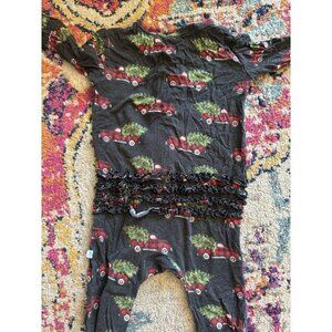 Posh peanut Christmas trucks and trees butt ruffle Footie jammies size 9-12 mp